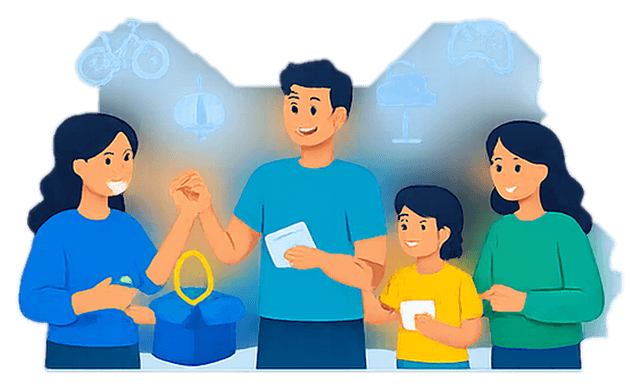Illustrazione di persone che condividono oggetti in community